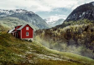 Furious Fiction: November 2023 Story Showcase Wooden,Cottage,In,The,Valley.,Flowers.,Stone,Snowy,Mountains.,Stalheim,
